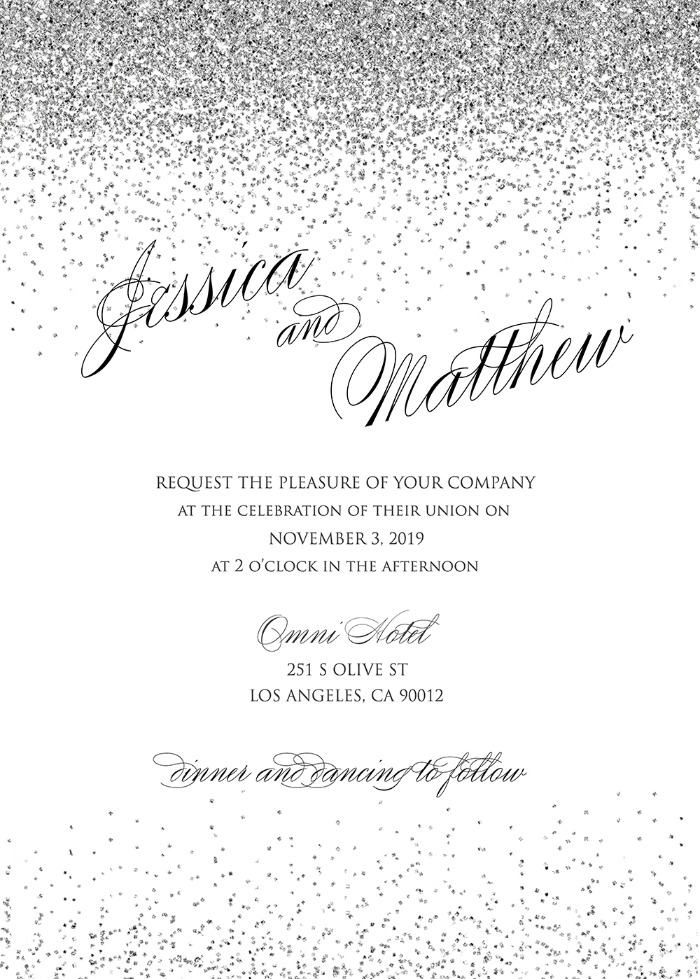 Free Printable Sparkling Silver Wedding Invitation
