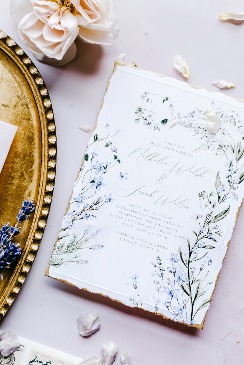 painted floral wedding stationery
