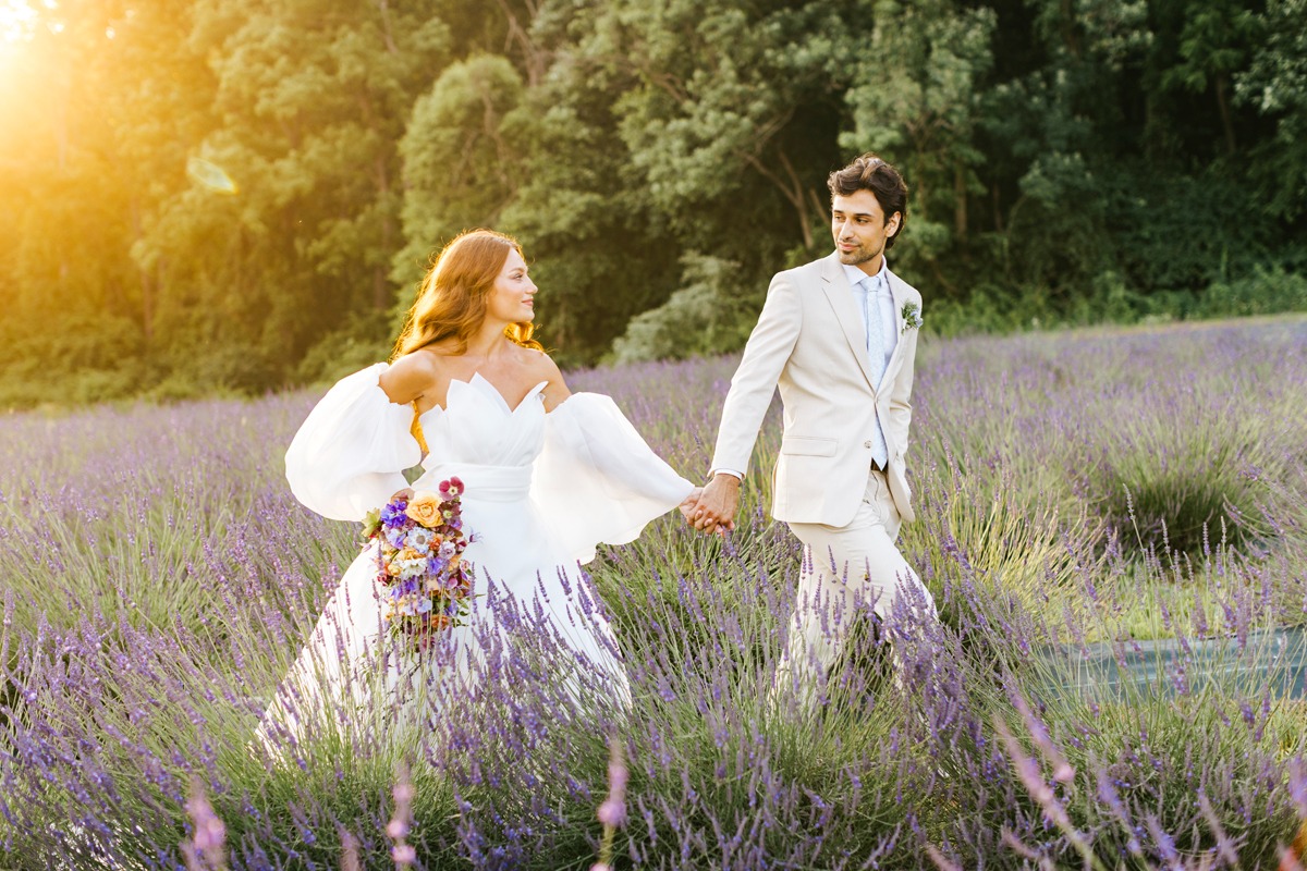 couples portraits in lavender field