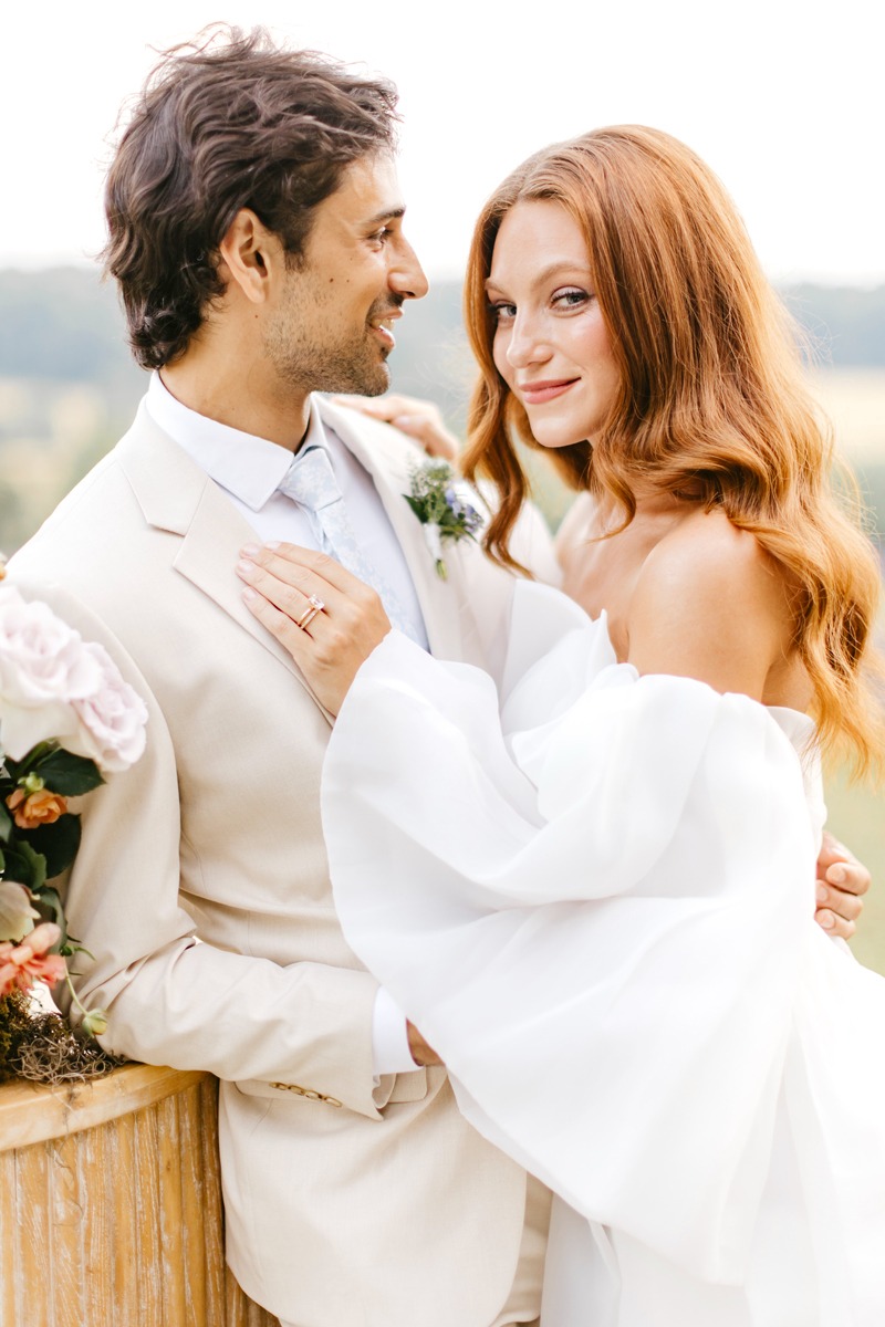 off the shoulder wedding dress with sleeves