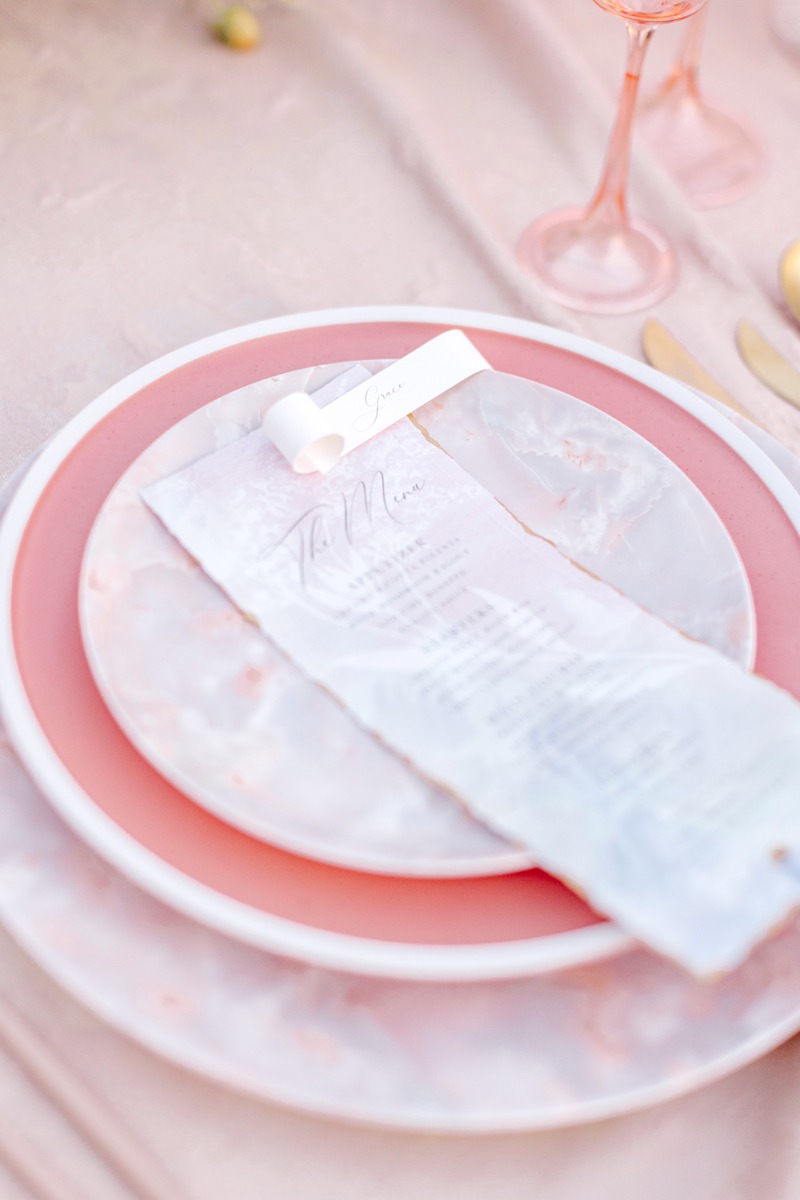pink and mother of pearl wedding inspiration