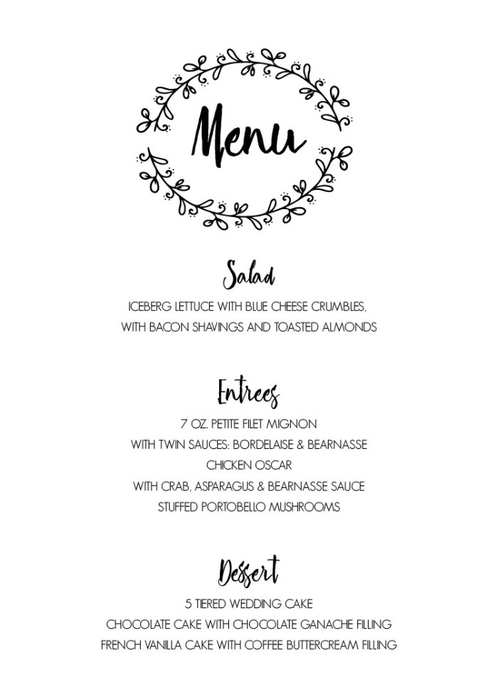 Rustic Wreath Menu