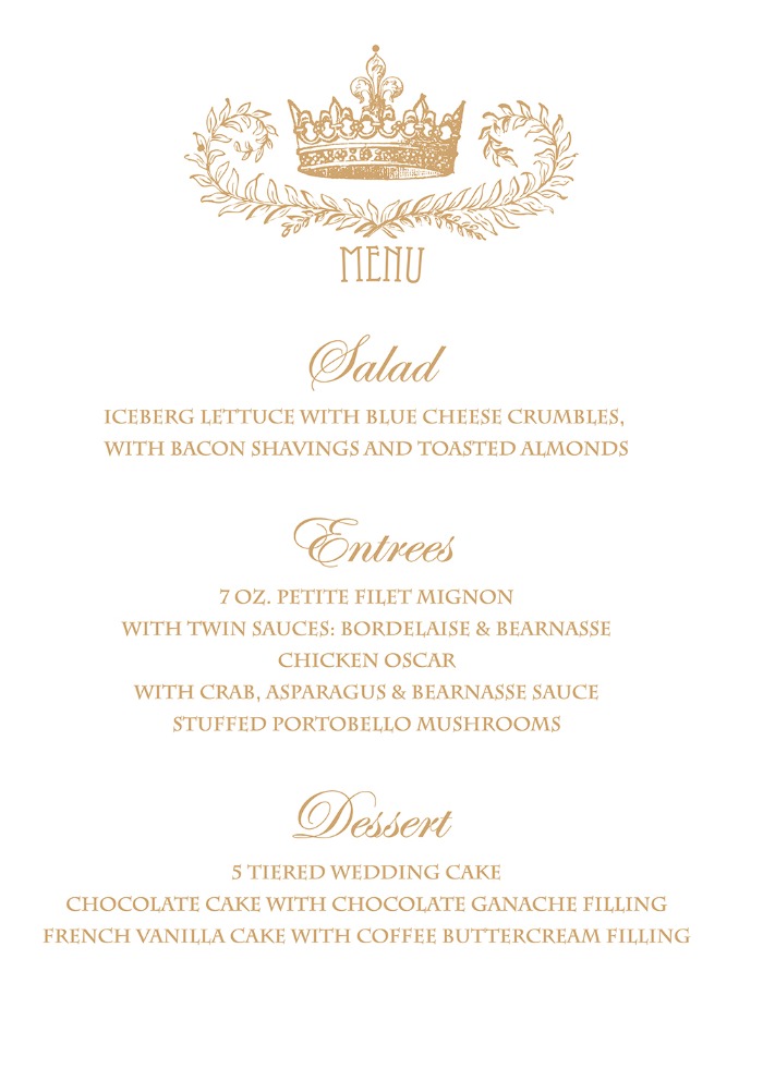 Royal Crown Free Printable Wedding Menu