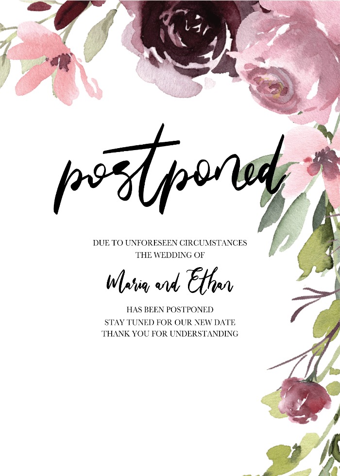 Blush Rose Postponed Wedding Announcement