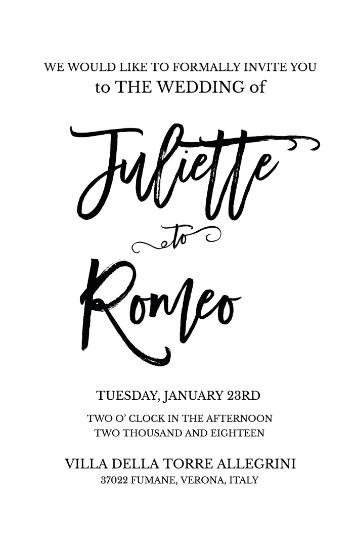 Romeo + Juliet Free Printable Wedding Invitation Suite
