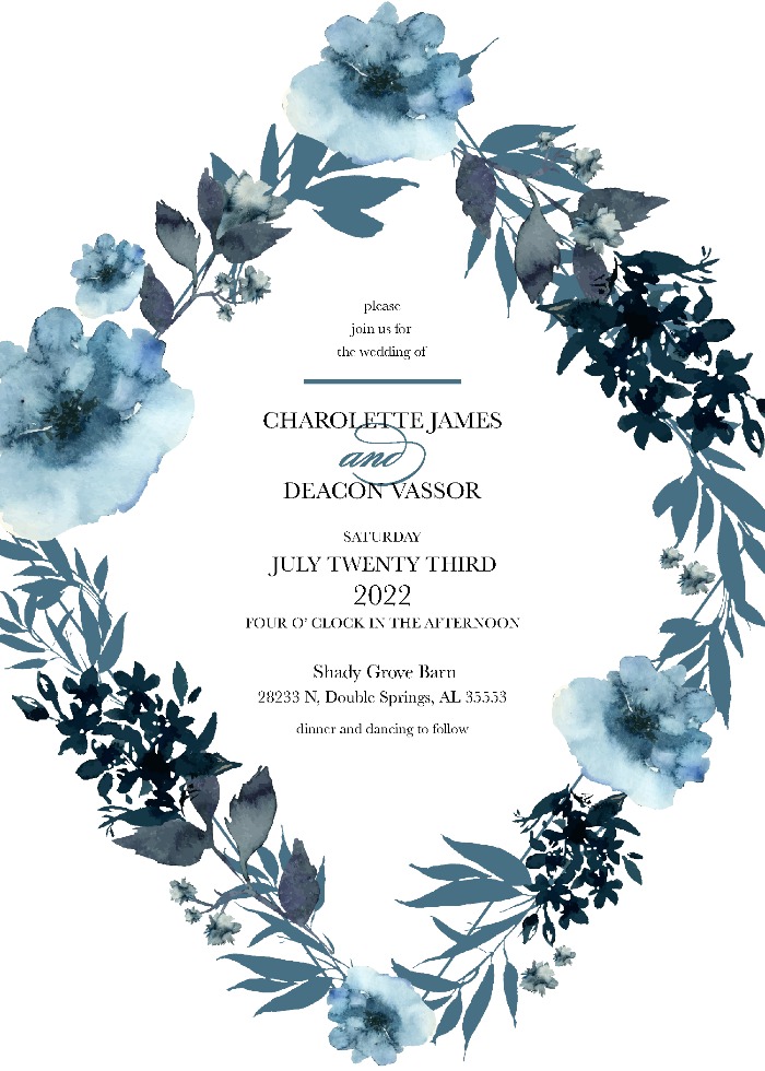 Blue Tansy Printable Wedding Invitation Suite