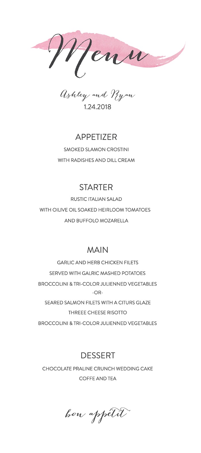 Free Watercolor Editable Wedding Menu